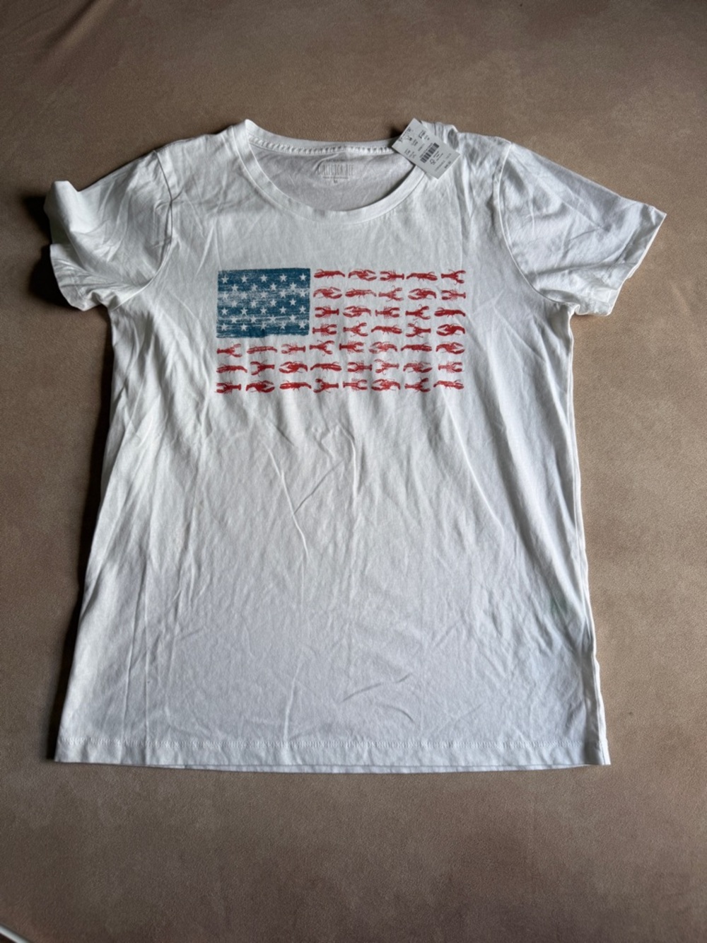 J. Crew Factory White Short Sleeve Tee with Red & Blue Flag Graphic